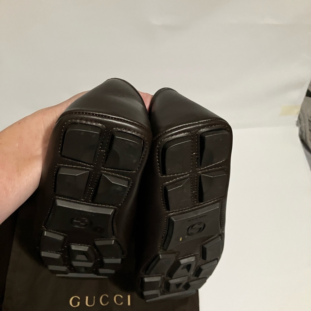 Gucci Men's Dark Brown Leather Loafers with Gold and Green-Red Accents - Picture 4 of 6